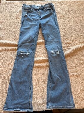abercrombie kids blue distressed flare jeans